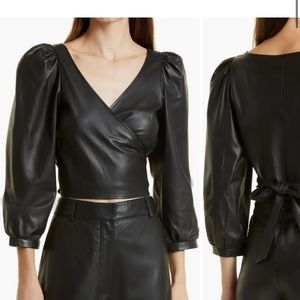 ba&sh Black Faux Leather Wrap Top